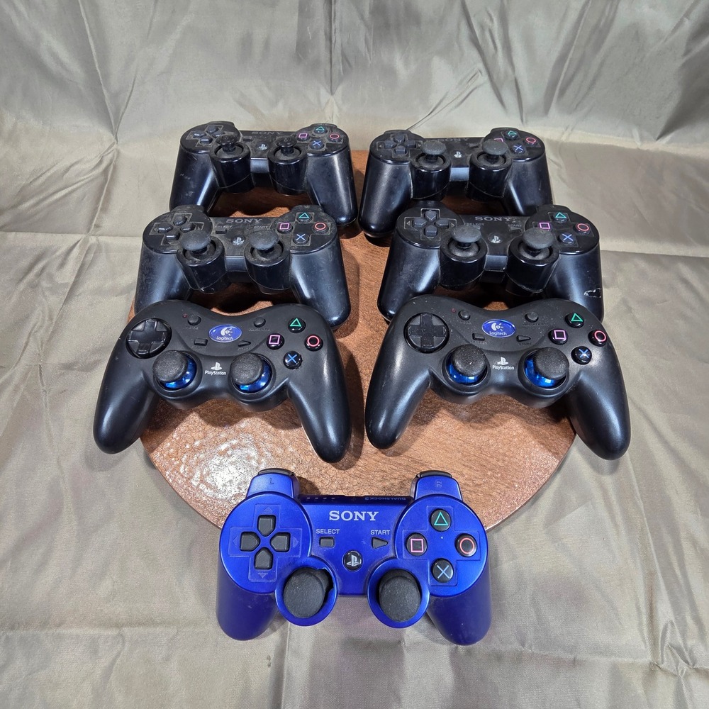 Lot of 7 PS3 Controllers Sony DualShock 3 Sixaxis Logitech Cordless Action Black
